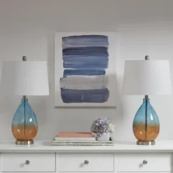 Table Lamps-Kirkland's Home Blue And Amber Glass Table Lamps, Set Of 2 White