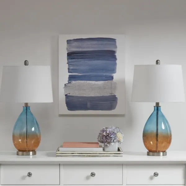 Table Lamps-Kirkland's Home Blue And Amber Glass Table Lamps, Set Of 2 White