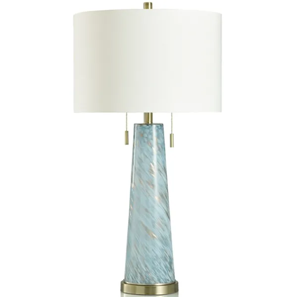 Table Lamps-Kirkland's Home Blue And Gold Swirl Glass Table Lamp White