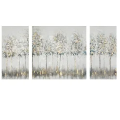 Canvas Art-Kirkland's Home Blue And Gold Trees Canvas Art Prints, Set Of 3 White/Gray/Gold