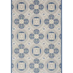 Outdoor Rugs-Kirkland's Home Blue And Gray Medallion Outdoor Area Rug, 6X9 Blue/Gray