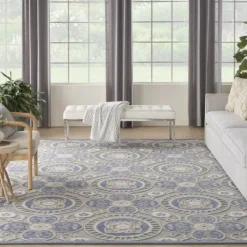 Outdoor Rugs-Kirkland's Home Blue And Gray Medallion Outdoor Area Rug, 6X9 Blue/Gray