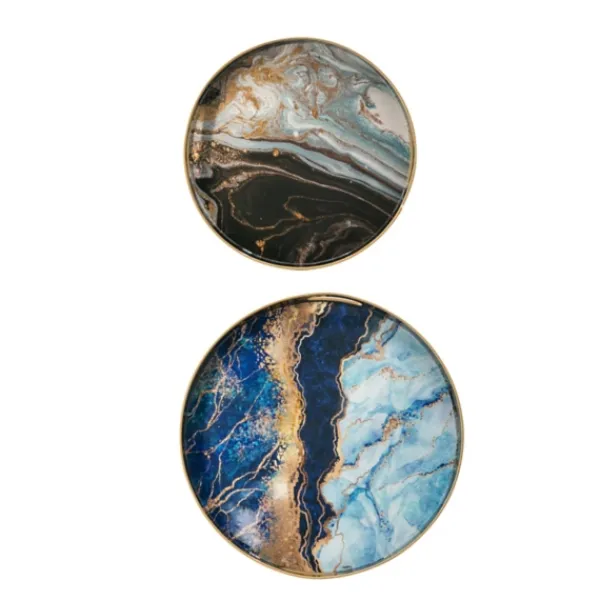 Decorative Trays-Kirkland's Home Blue And Gray Round Abstract Trays, Set Of 2 Blue/Gray/Multi