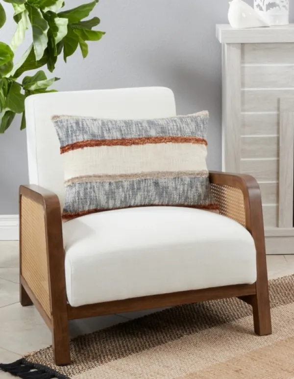 Pillows-Kirkland's Home Blue And Horizontal Stripe Throw Pillow Orange