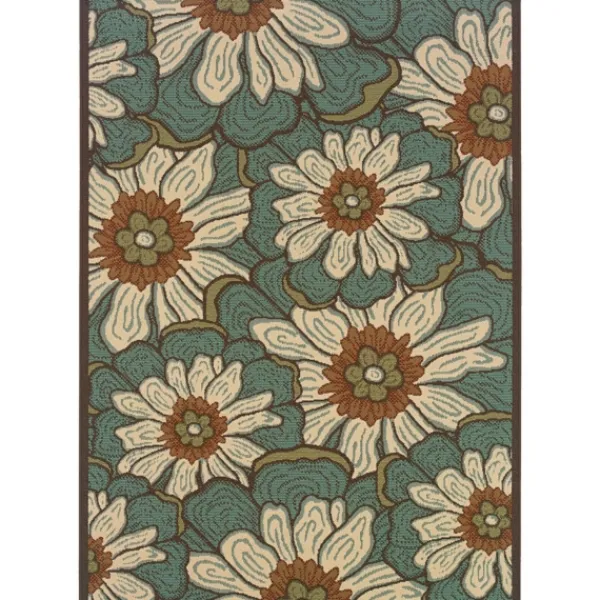 Outdoor Rugs-Kirkland's Home Blue And Ivory Flowers Outdoor Area Rug, 3X5 Blue/Ivory