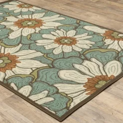 Outdoor Rugs-Kirkland's Home Blue And Ivory Flowers Outdoor Area Rug, 3X5 Blue/Ivory