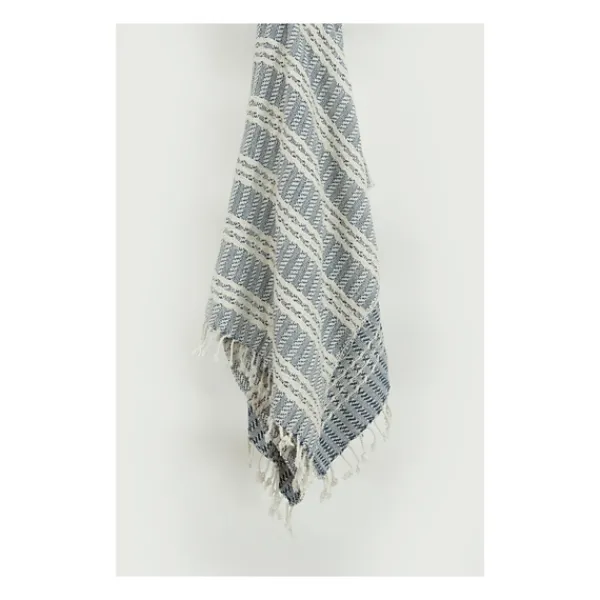 Blankets & Throws-Kirkland's Home Blue And Ivory Striped Cotton Throw Blue/Ivory