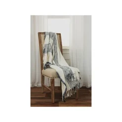 Blankets & Throws-Kirkland's Home Blue And Ivory Striped Woven Cotton Throw Blue/Ivory