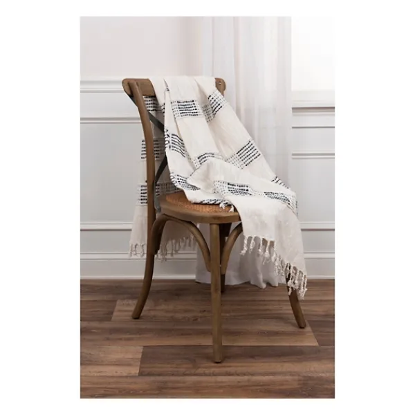 Blankets & Throws-Kirkland's Home Blue And Ivory Woven Stripe Throw Blue/Ivory