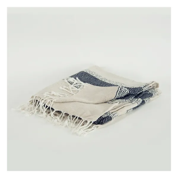 Blankets & Throws-Kirkland's Home Blue And Natural Colorblock Chevron Throw Blue/Tan