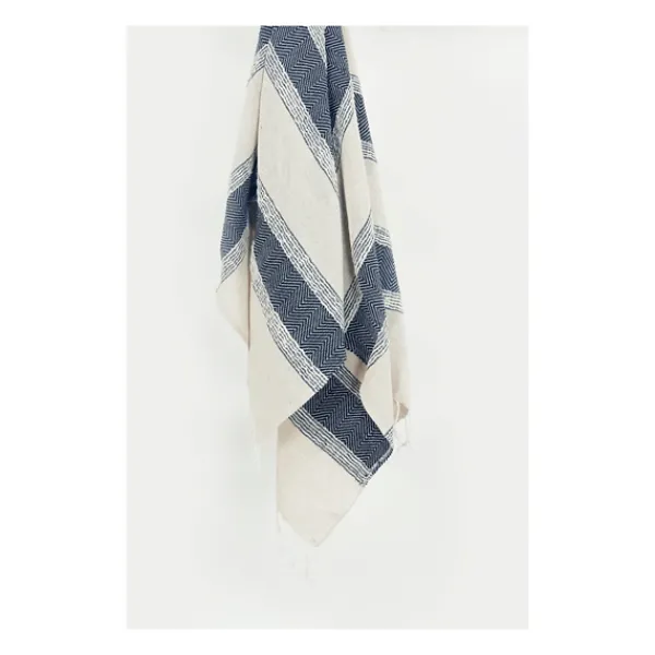 Blankets & Throws-Kirkland's Home Blue And Natural Colorblock Chevron Throw Blue/Tan