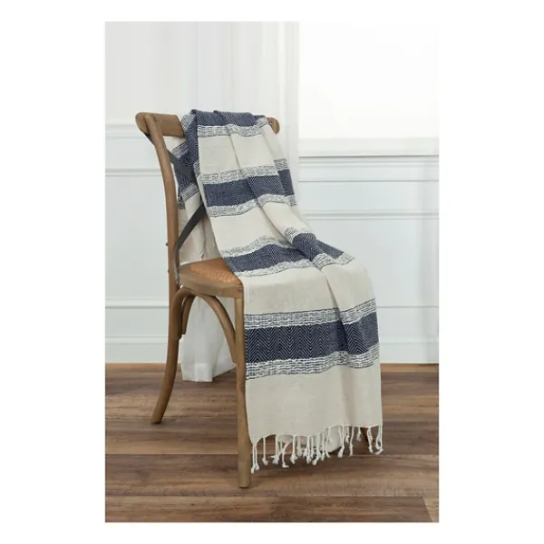 Blankets & Throws-Kirkland's Home Blue And Natural Colorblock Chevron Throw Blue/Tan