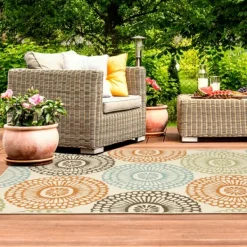 Outdoor Rugs-Kirkland's Home Blue And Orange Circles Outdoor Area Rug, 6X9 Orange/Blue