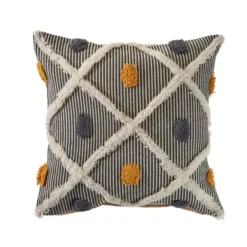 Pillows-Kirkland's Home Blue And Orange Tufted Accent Pillow Orange/Gray