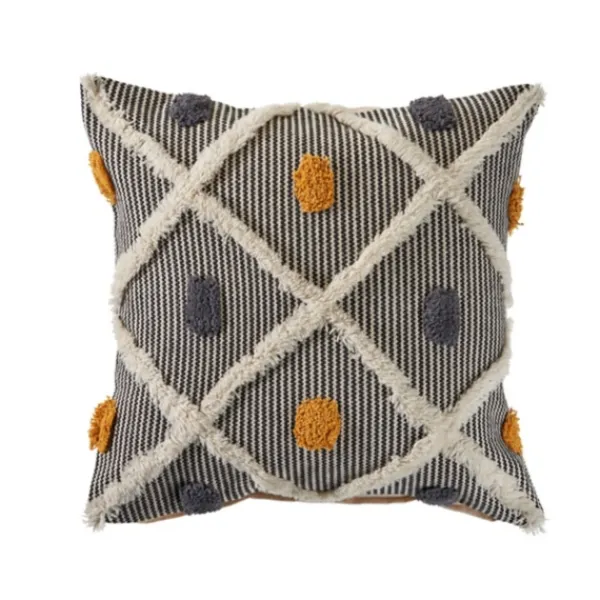 Pillows-Kirkland's Home Blue And Orange Tufted Accent Pillow Orange/Gray