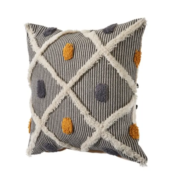 Pillows-Kirkland's Home Blue And Orange Tufted Accent Pillow Orange/Gray