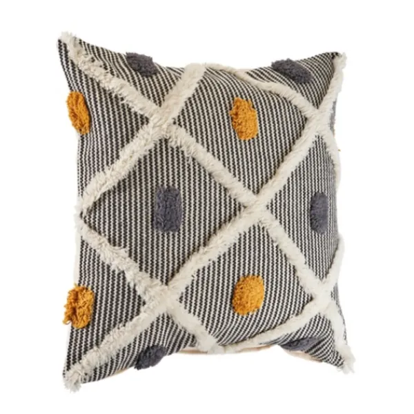 Pillows-Kirkland's Home Blue And Orange Tufted Accent Pillow Orange/Gray