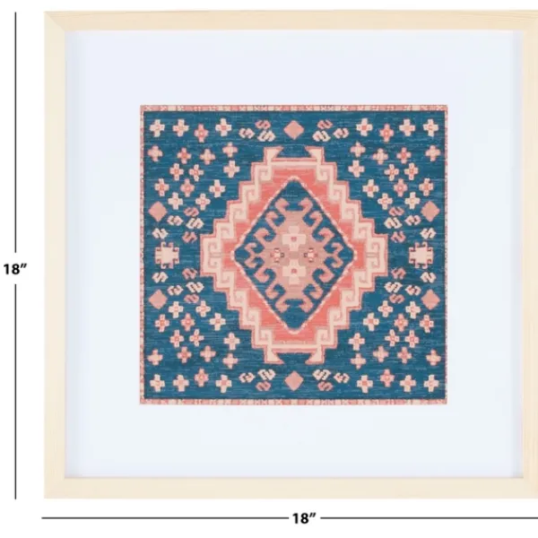 Wall Plaques-Kirkland's Home Blue And Pink Geometric Framed Textile Wall Plaque Blue/Pink