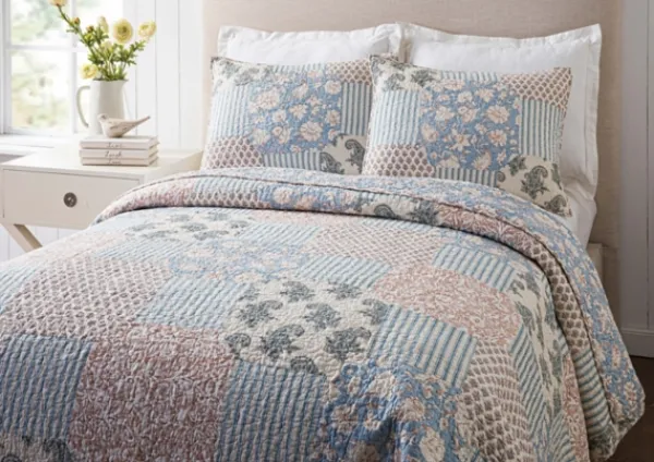 Quilts-Kirkland's Home Blue And Rose Patchwork King 3-Pc. Quilt Set Blue/Pink
