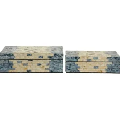 Baskets & Boxes-Kirkland's Home Blue And Tan Wood Capiz Shell 2-Pc. Box Set Blue/Tan