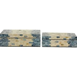 Baskets & Boxes-Kirkland's Home Blue And Tan Wood Capiz Shell 2-Pc. Box Set Blue/Tan