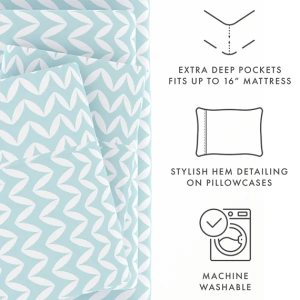 Bed Sheets-Kirkland's Home Blue And White Chevron 3-Pc. Twin Sheet Set Blue/White