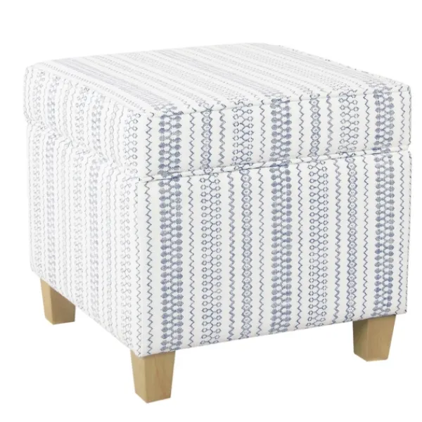 Benches & Ottomans-Kirkland's Home Blue And White Hometown Striped Storage Ottoman Blue/White