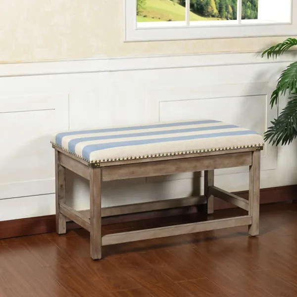 Benches & Ottomans-Kirkland's Home Blue And White Striped Upholstered Wood Bench Blue/White