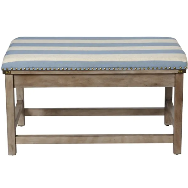 Benches & Ottomans-Kirkland's Home Blue And White Striped Upholstered Wood Bench Blue/White