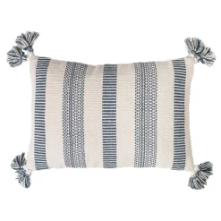 Pillows-Kirkland's Home Blue And White Woven Stripe Lumbar Pillow Blue/White