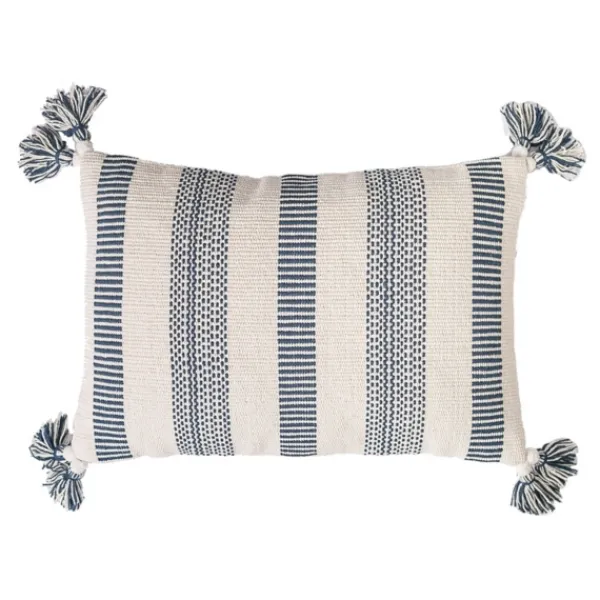 Pillows-Kirkland's Home Blue And White Woven Stripe Lumbar Pillow Blue/White