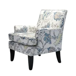 Accent Chairs-Kirkland's Home Blue And Yellow Floral Upholstered Accent Chair Blue/Yellow