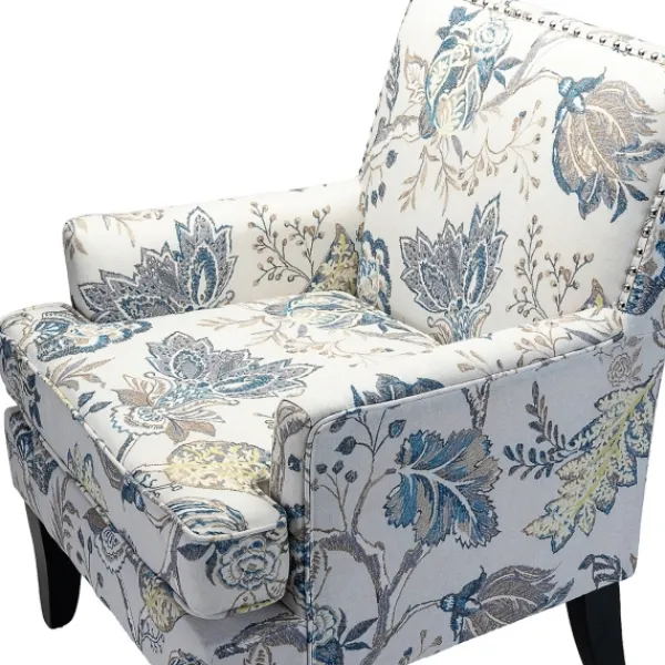 Accent Chairs-Kirkland's Home Blue And Yellow Floral Upholstered Accent Chair Blue/Yellow