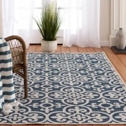 Outdoor Rugs-Kirkland's Home Blue Auckland Tile Outdoor Area Rug, 6X9 Blue/White