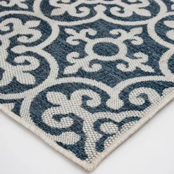 Outdoor Rugs-Kirkland's Home Blue Auckland Tile Outdoor Area Rug, 6X9 Blue/White
