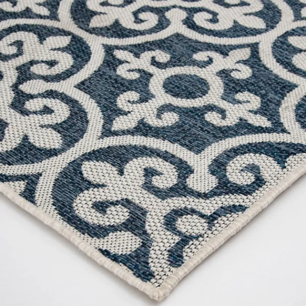 Outdoor Rugs-Kirkland's Home Blue Auckland Tile Outdoor Area Rug, 6X9 Blue/White