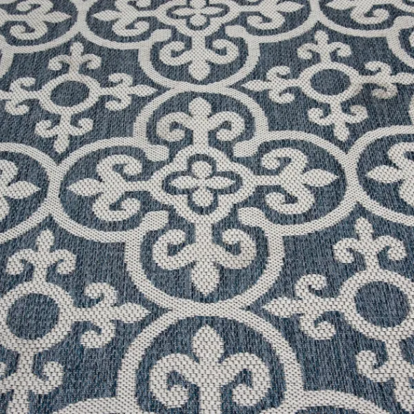 Outdoor Rugs-Kirkland's Home Blue Auckland Tile Outdoor Area Rug, 6X9 Blue/White