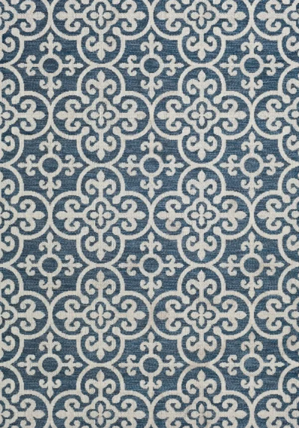 Outdoor Rugs-Kirkland's Home Blue Auckland Tile Outdoor Area Rug, 7X9 Blue/White