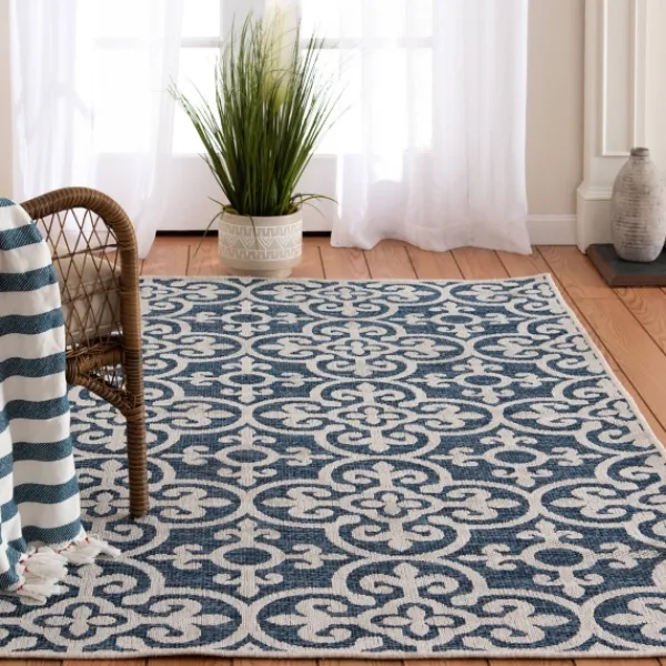 Outdoor Rugs-Kirkland's Home Blue Auckland Tile Outdoor Area Rug, 7X9 Blue/White