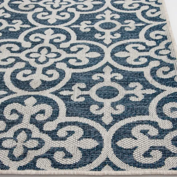 Outdoor Rugs-Kirkland's Home Blue Auckland Tile Outdoor Area Rug, 7X9 Blue/White