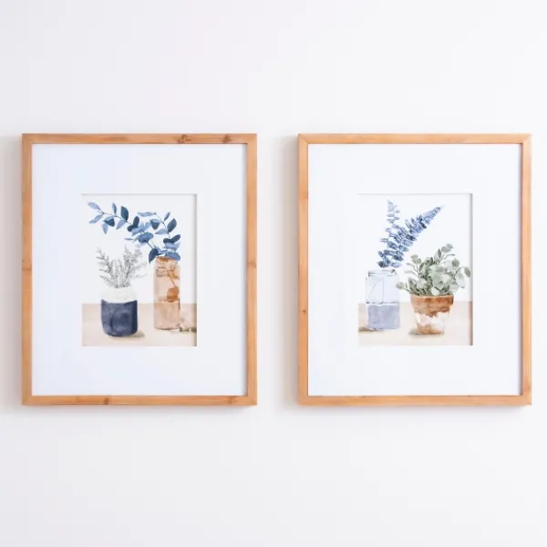Framed Art-Kirkland's Home Blue Botanical Vase Framed Art Prints, Set Of 2 White/Blue/Brown