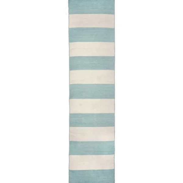 Outdoor Rugs-Kirkland's Home Blue Cabana Stripe Indoor/Outdoor Runner, 2X8 Blue/Ivory
