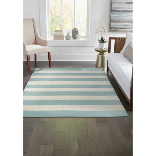 Outdoor Rugs-Kirkland's Home Blue Cabana Stripe Indoor/Outdoor Area Rug, 8X11 Blue/Ivory