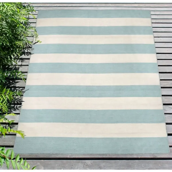 Outdoor Rugs-Kirkland's Home Blue Cabana Stripe Indoor/Outdoor Area Rug, 7X9 Blue/Ivory