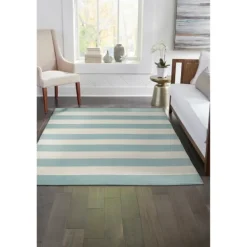 Outdoor Rugs-Kirkland's Home Blue Cabana Stripe Indoor/Outdoor Area Rug, 7X9 Blue/Ivory