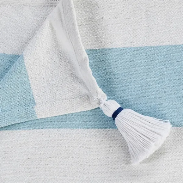 Blankets & Throws-Kirkland's Home Blue Cabana Stripe Tassel Throw Blue/White