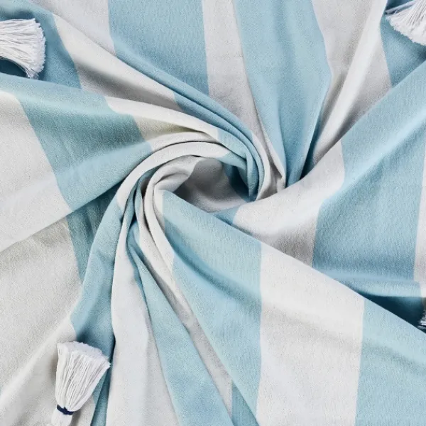 Blankets & Throws-Kirkland's Home Blue Cabana Stripe Tassel Throw Blue/White