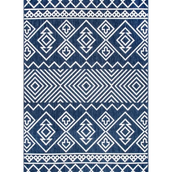 Outdoor Rugs-Kirkland's Home Blue Cassie Global Outdoor Area Rug, 5X8 Blue/White