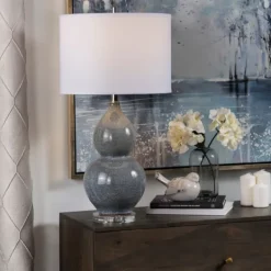 Table Lamps-Kirkland's Home Blue Ceramic Hourglass Table Lamp White