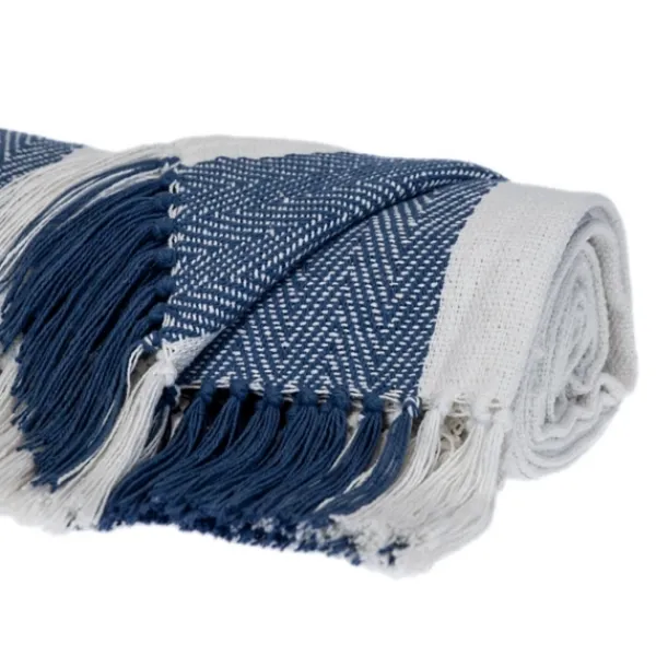 Blankets & Throws-Kirkland's Home Blue Chalet Striped Fringe Throw Blue/White